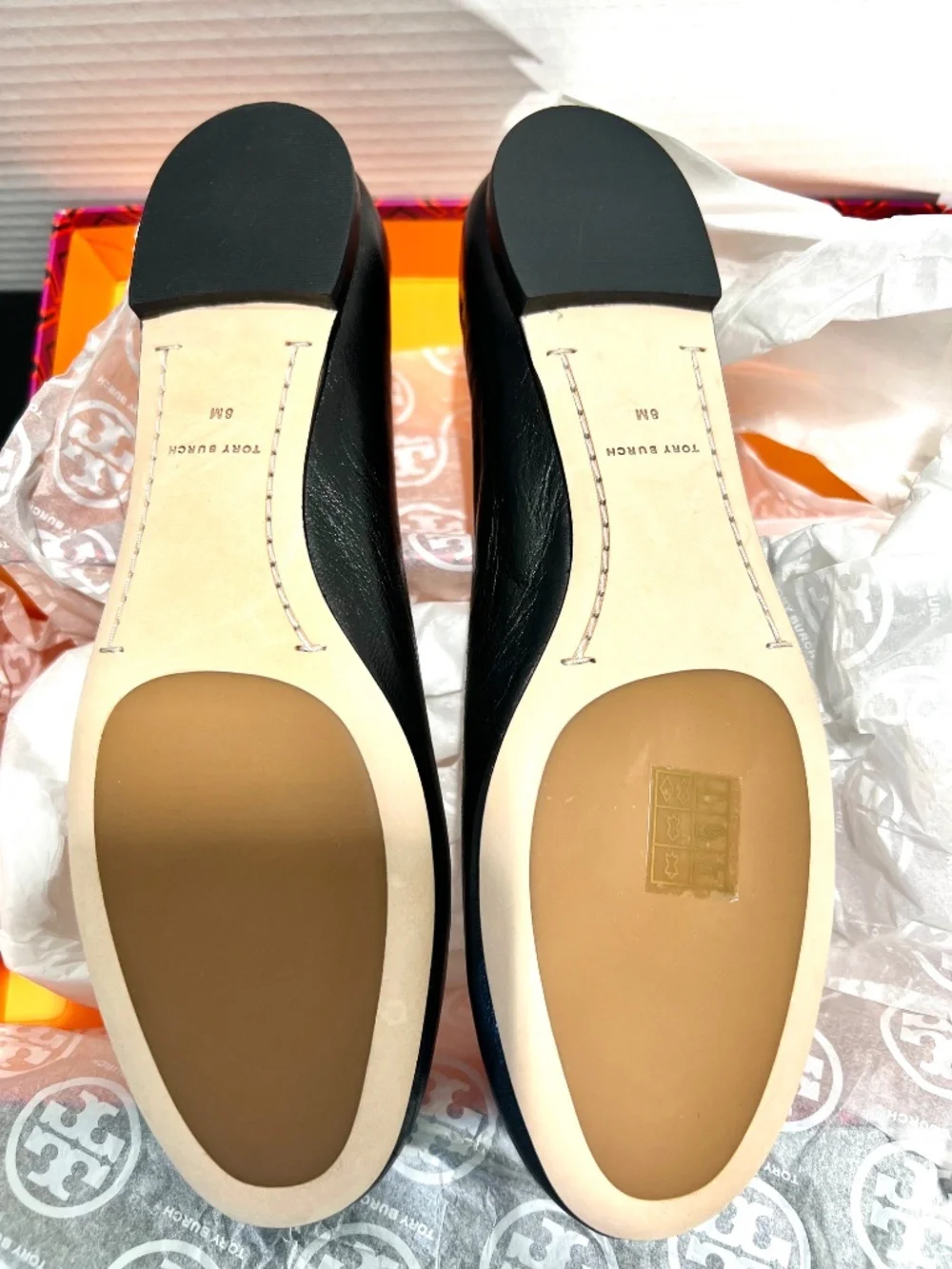 NEW IN BOX Tory Burch Multi Logo Ballet Flat | Goat Leather | Perfect Black